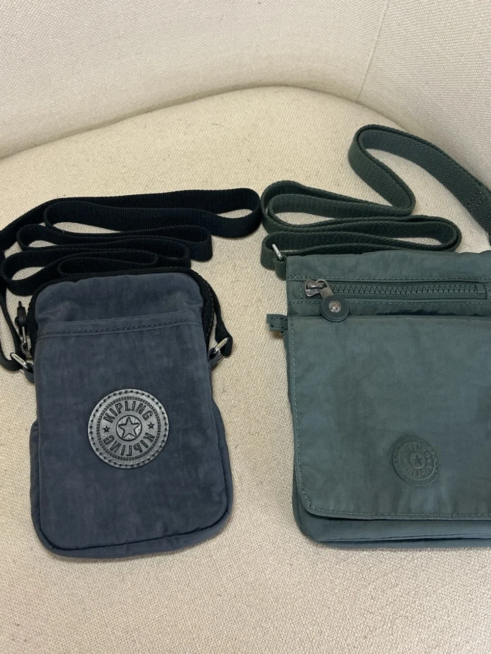 Kipling Dual Mini Crossbody Bags in blue and Green